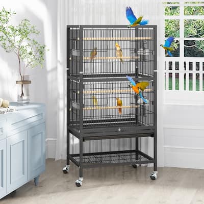 52 inches Bird Cage, Parakeet Cage for Parrot, Cockatiel, Flight cage for Birds with Rolling Stand (2 Extra Birdcage Covers)