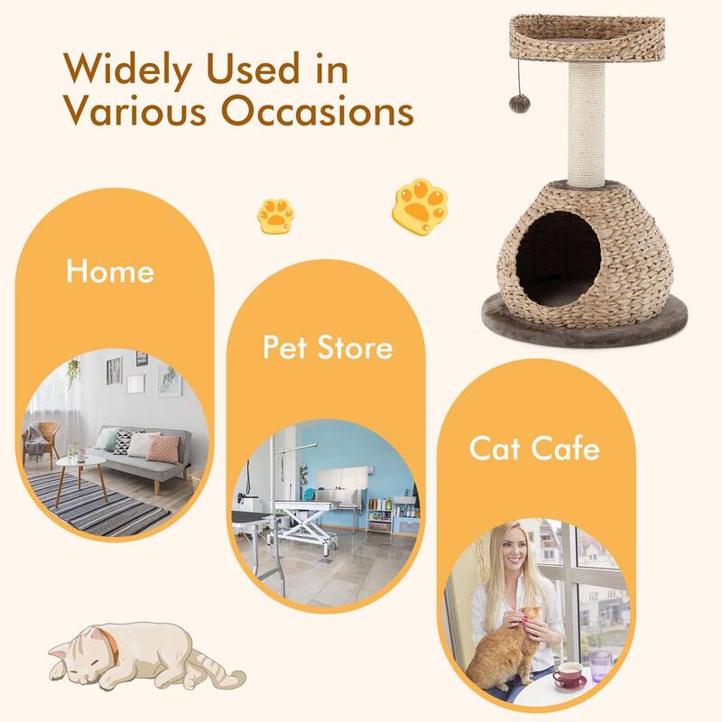 Gymax 28'' Hand-Made Cat Tree Tower Natural Bowl Shaped w/Perch