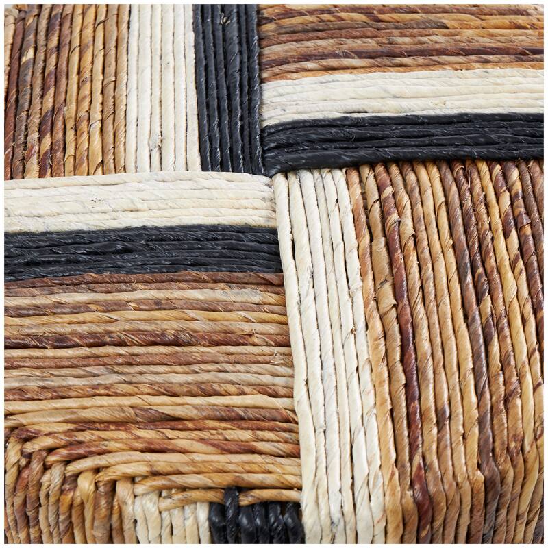 Brown Banana Leaf Handmade Linear Wrapped Accent Table with Navy Stripes