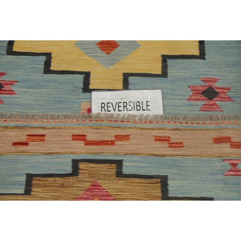 Hand Woven Oriental 100% Wool Carpet Southwestern Tribal Navy Blue & Blues Kilim Area Rug - 6' 6'' X 5' 2''
