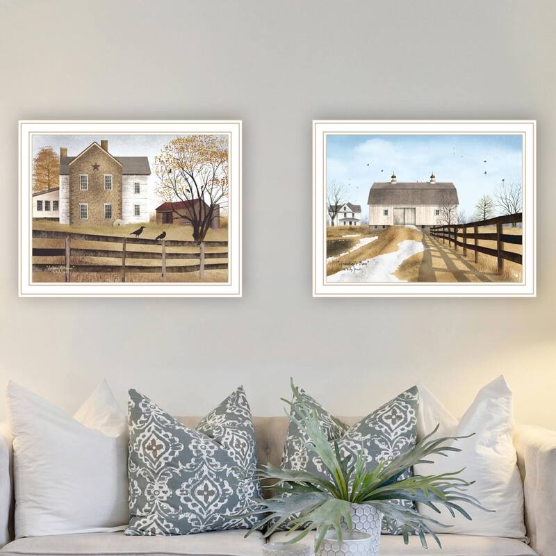 2-Piece Framed Wall Art Set - Grandpa's Barn & Autumn Afternoon, White Frame
