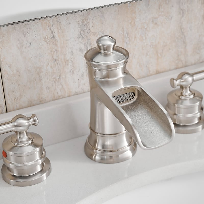 Double Handle Three-Hole Bath Waterfall Faucet with Drain
