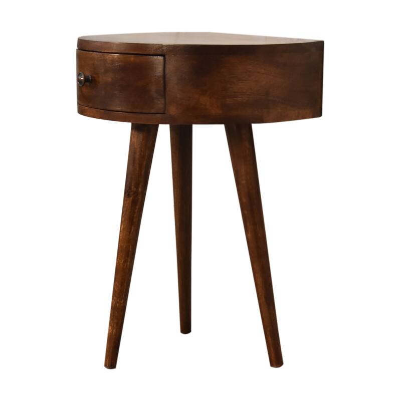 Solid Wood Semi Circle Nightstand with Drawer, Dark Brown