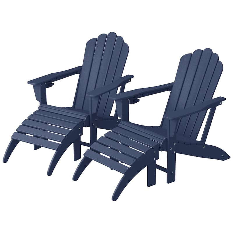 Aderson Outdoor Poly Adirondack Chair with Ottoman 4-Piece Set - Navy Blue
