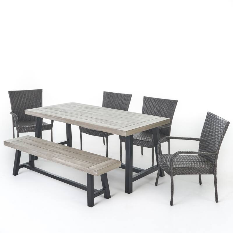 Christopher Knight Home Cooper Outdoor 6-Piece Rectangular Acacia Wood and Wicker Dining Set