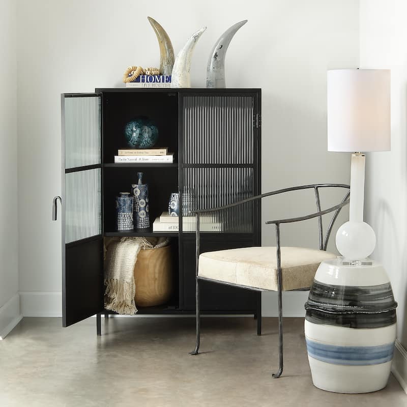 Jamie Young Studio Glass Table Lamp With Tall Thin Drum Shade