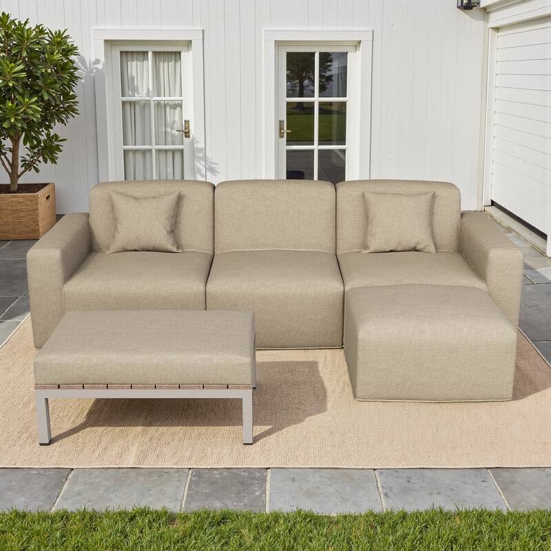 Outdoor No Assembly Patio Conversation Sets with Coffee Table, Ottoman - Camel-Sofa Set