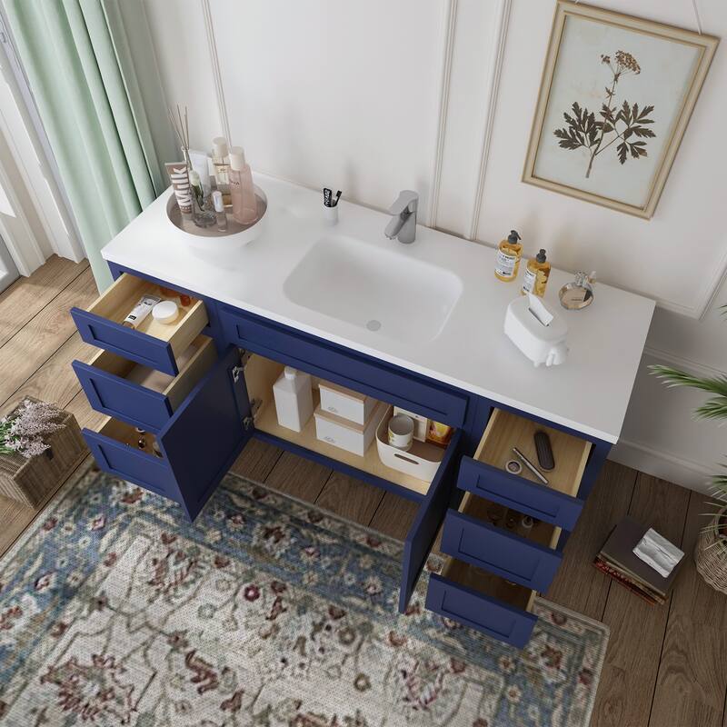 Vanity Art 66" Oak Freestanding Bathroom Vanity Cabinet without Top