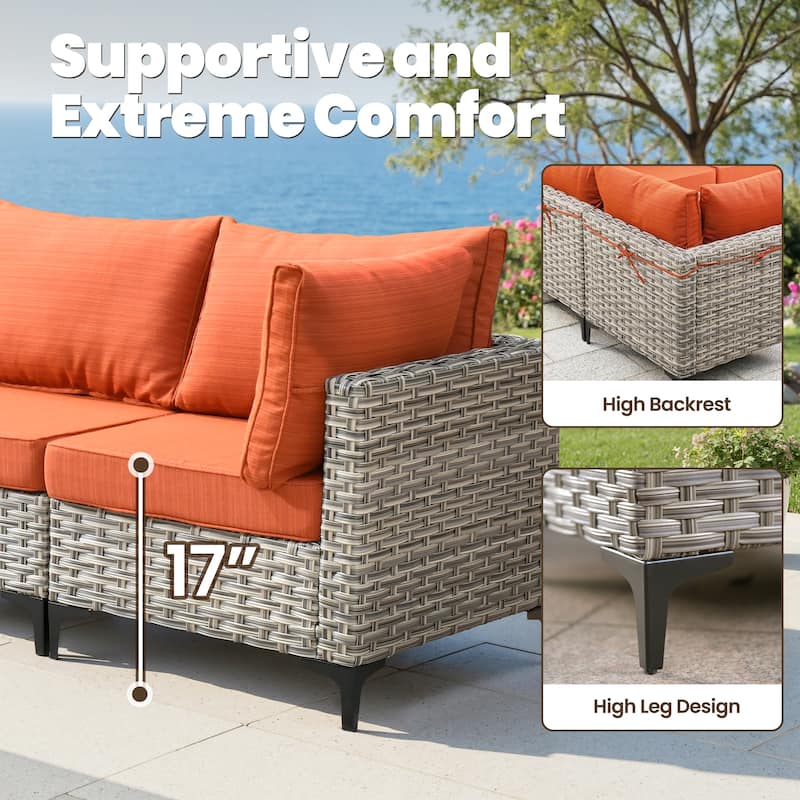 HOOOWOOO 9-piece Wicker Outdoor Furniture Patio Sofa Swivel Chair Set with Fire Pit Table