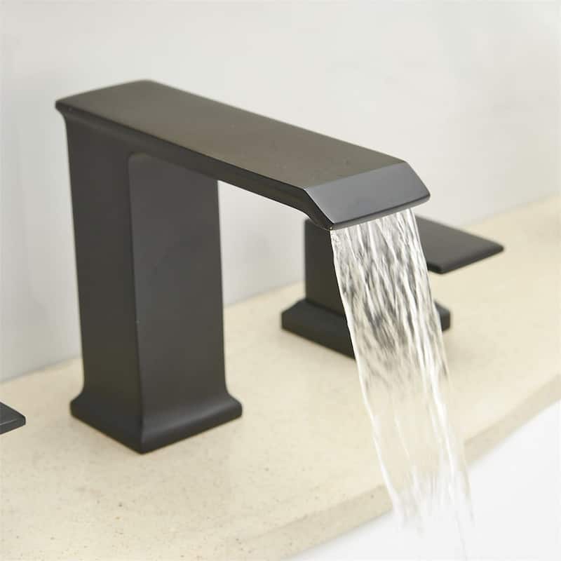 Waterfall Widespread Bathroom Faucet With Drain Assembly 3 Hole Bathroom Sink Faucets Double Handle 8 Inch Basin Vanity Taps