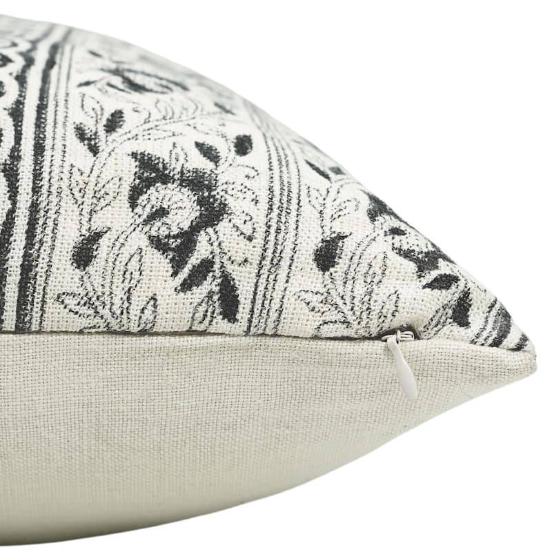 Linen Farmhouse Block print pillow Cover Flower Buta