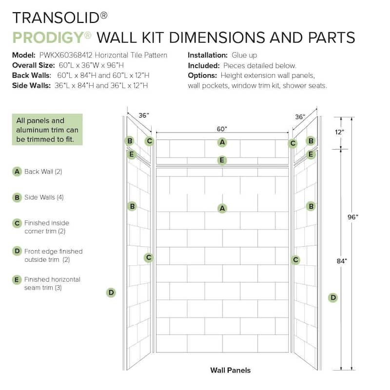 Transolid PWKX60368412 Prodigy 96" H x 60" W x 36" D Three Panel