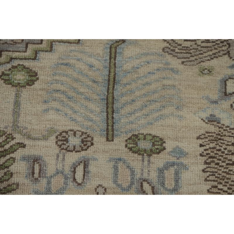 Handmade Wool Oushak Turkish Area Rug, Floral Geometric Carpet - 10' 0'' X 7' 10''