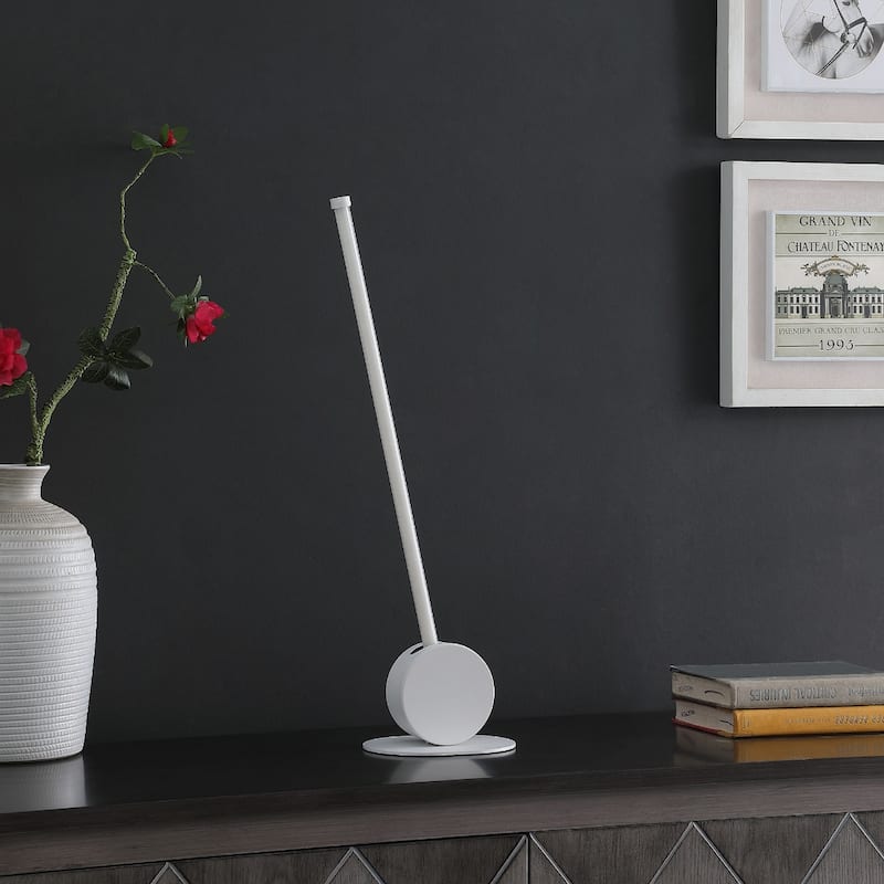 White Metal LED Stick Table Lamp with Integrated 8W Bulb and Switch - 6.25” x 5” x 23” (D x W x H)