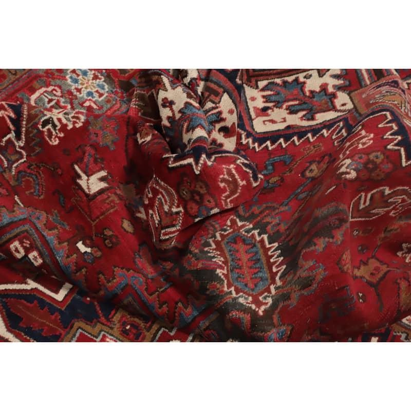 Hand Knotted Oriental 100% Wool Carpet Traditional Medallion Red Heriz Area Rug - 11' 4'' X 8' 3''