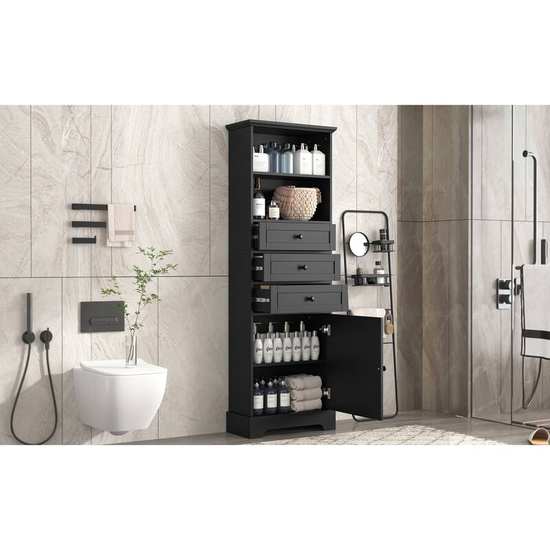 GDFStudio - Kael 67" Tall Storage Cabinet with Drawers & Adjustable Shelves, Modern MDF Organizer
