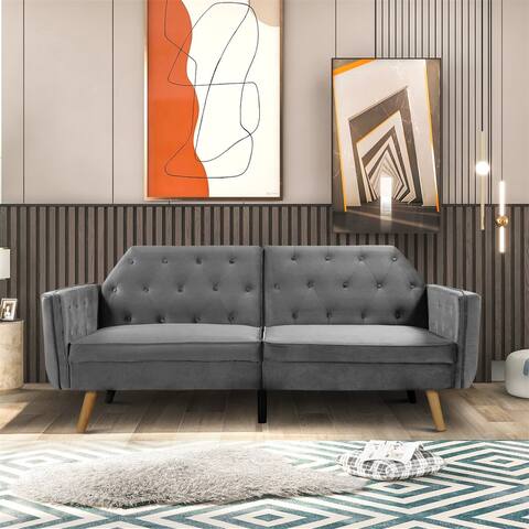 Merax Velvet Upholstered Modern Convertible Folding Sofa Bed