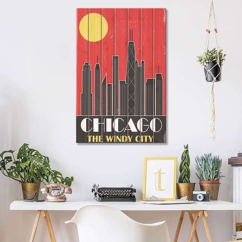 Chicago, Red Print On Wood by Fly Graphics - Multi-Color