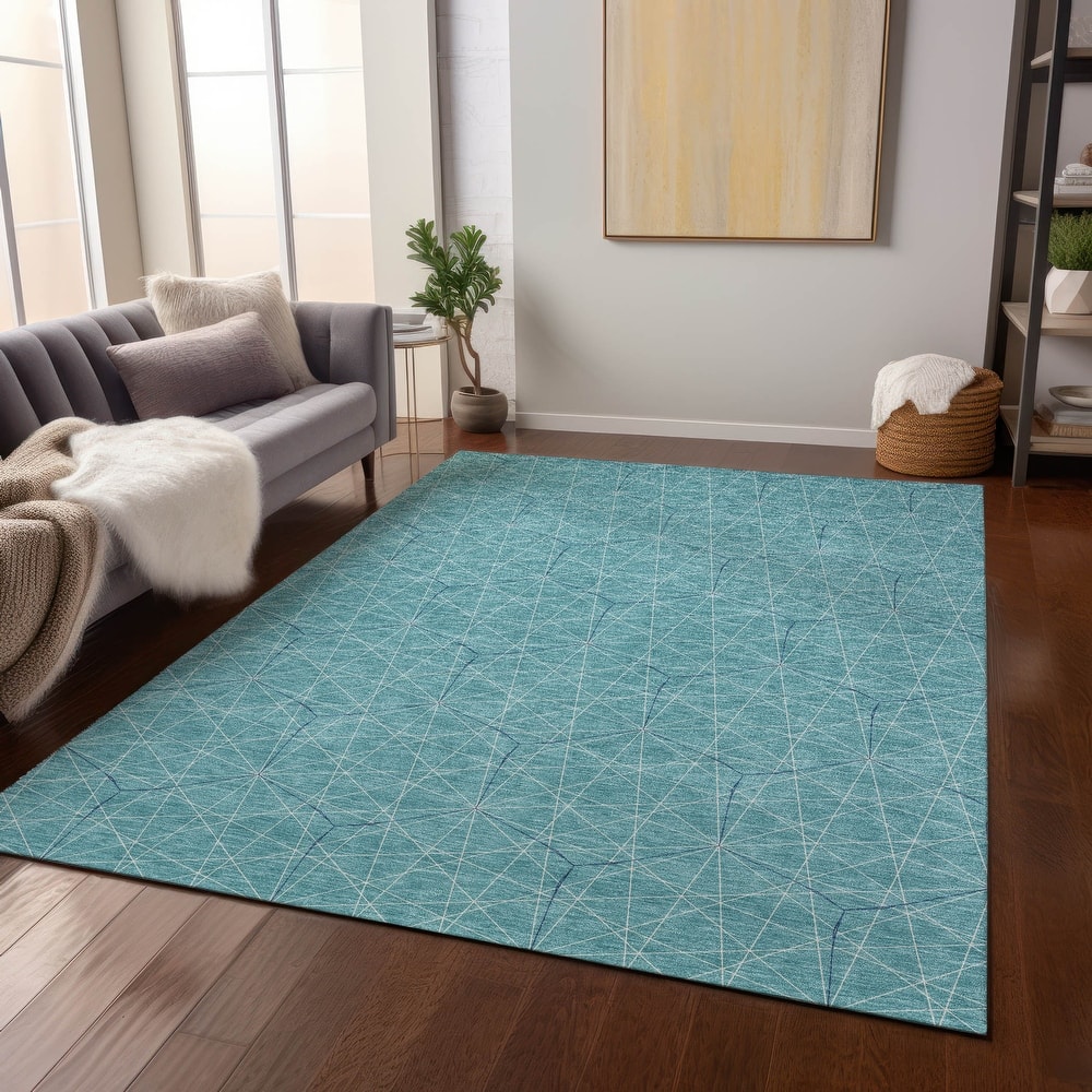 Machine Washable Indoor/ Outdoor Mosaic Geo Chantille Rug
