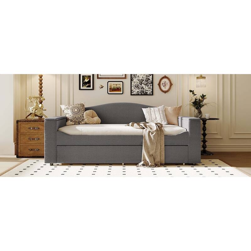 Daybed with Storage Armrests, Trundle & Latest Integrated Bluetooth Audio System