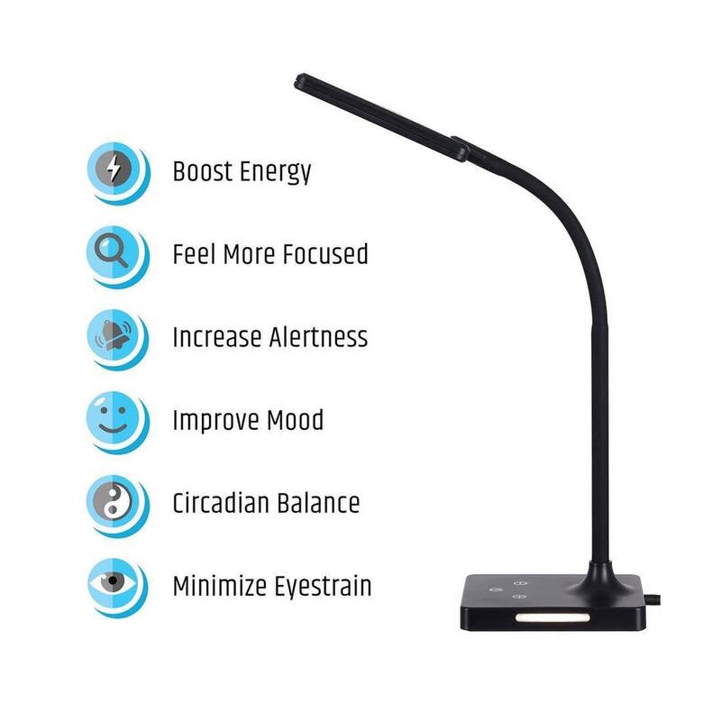 Brilli 21"H Charge Up Circadian LED Desk Lamp (Set of 2), Black Finish with Touch Switch, Night Light on Base