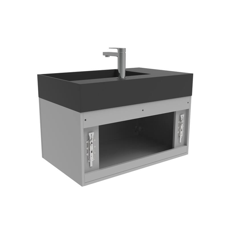 Amazon 30" Wall Mounted Bathroom Right Basin Vanity Set w/ Black Top