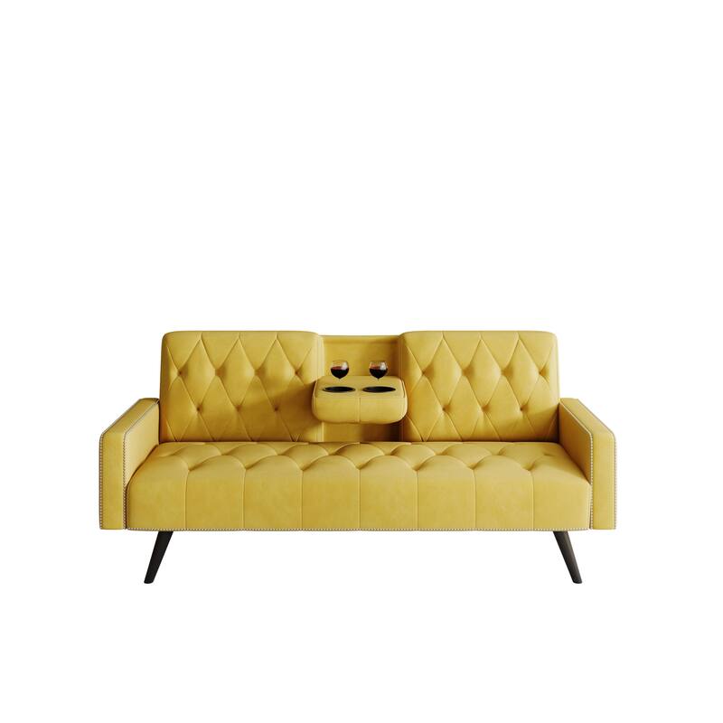 72 inch Velvet Sofa Bed With Two Cup Holders
