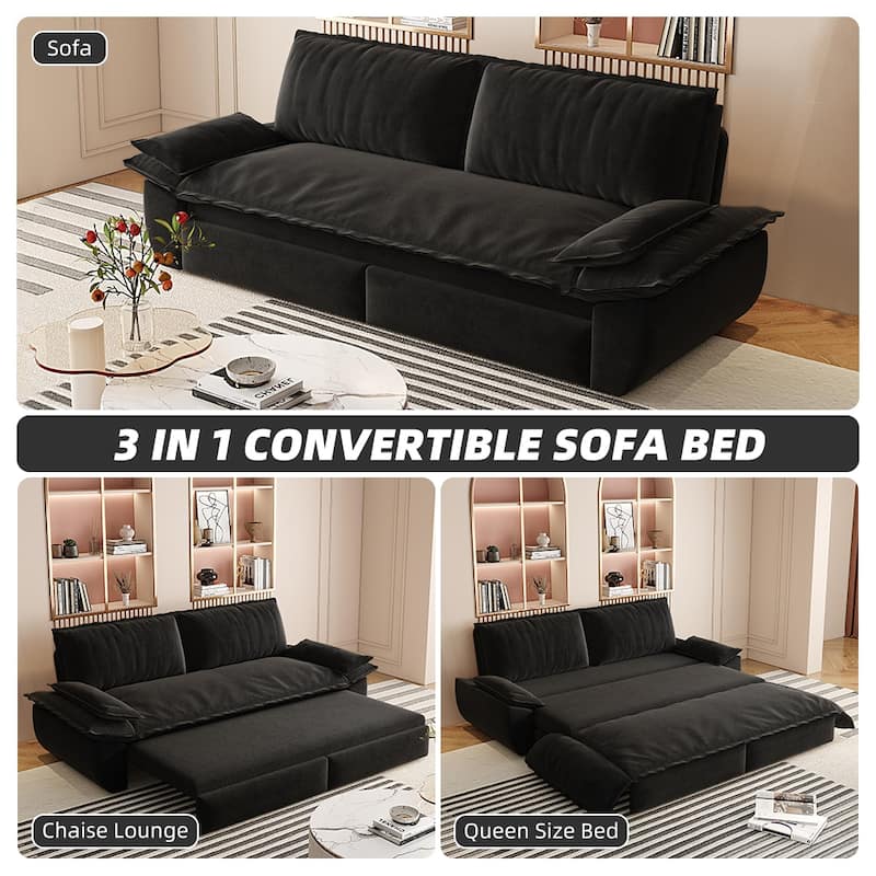 3-in-1 Convertible Pull-Out Sofa Bed, Velvet Upholstered Loveseat Sleeper Sofa Modern Lounge Couch for Living Room