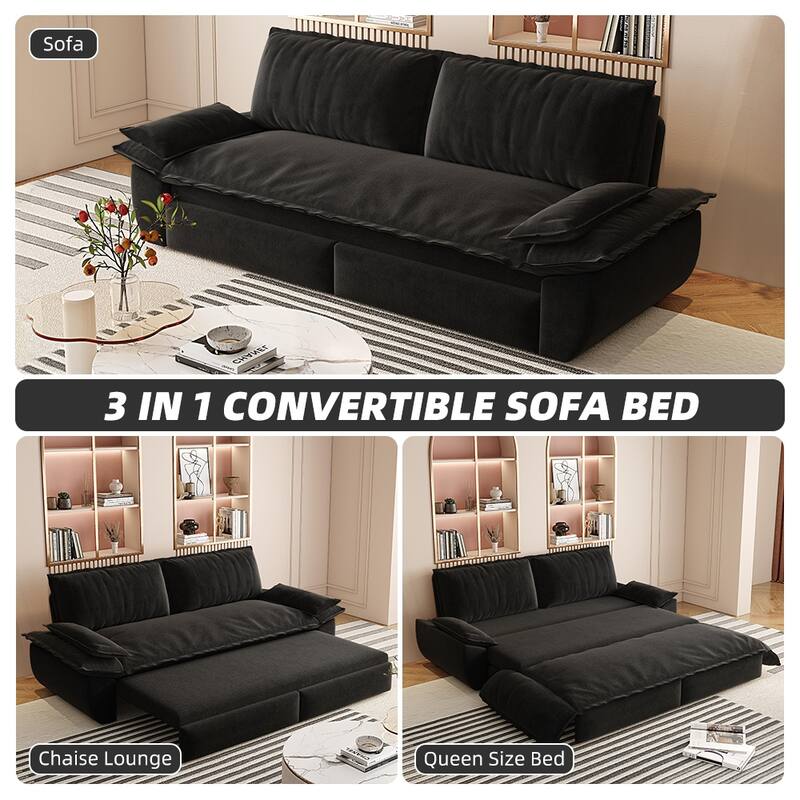 Versatile 3-in-1 Queen Size Velvet Pull-Out Sofa Bed with Chaise Lounge, Durable Steel Frame, Convertible Sleeper Loveseat