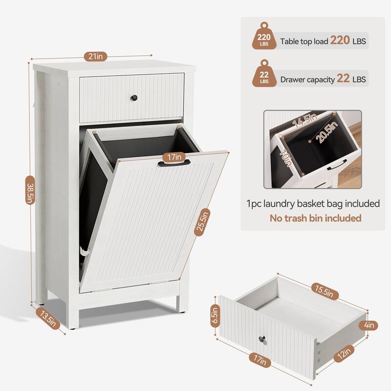 White 10 Gallon Tilt Out Trash Cabinet with Drawers