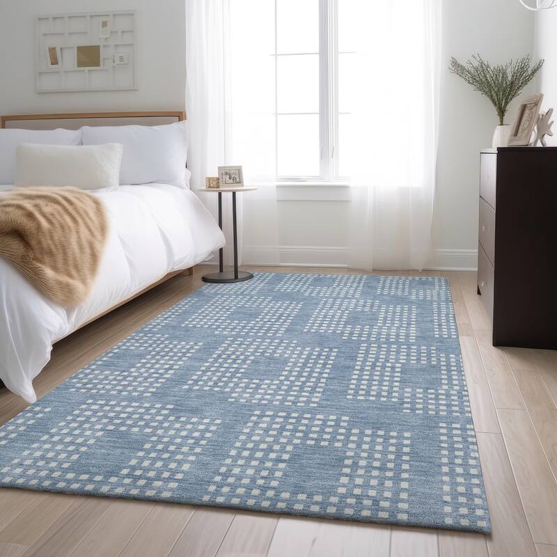 Premium Washable Super Soft Modern Houndstooth Mayfield Rug - Sky - 3' x 5'