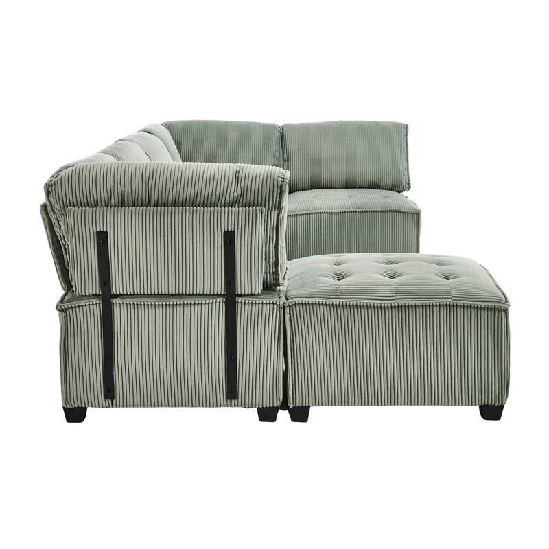 Ergonomic Lounge Modular Couch Corduroy Sectional Sofa with Deep Seat Ottoman Chaise and High-Rebound Thick Cushions