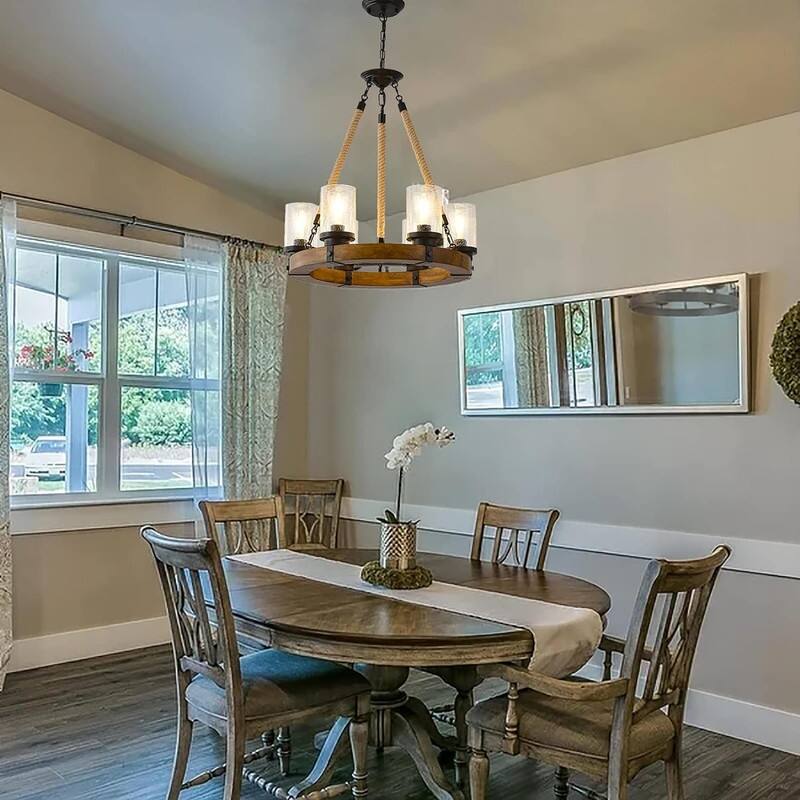 6 Lights Wagon Wheel Chandelier Rustic Wood Farmhouse Chandelier - 25