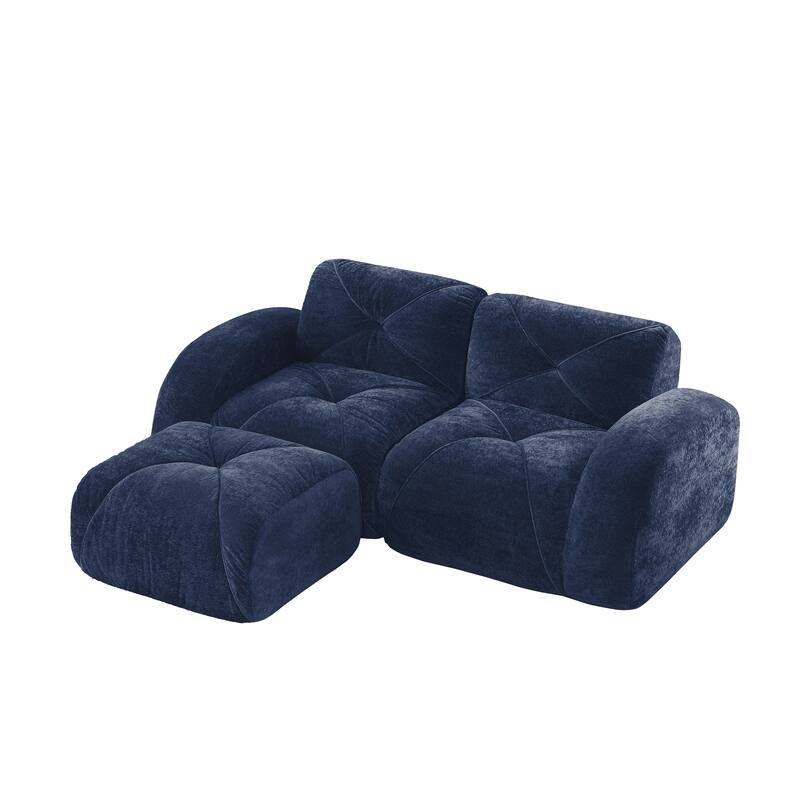 Velvet Tufted Loveseat Sofa Modular Couch, Boneless Deep Seat 2-Seater Couch, Available with/without Ottoman