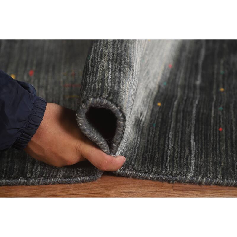 Grey Tribal Gabbeh Oriental Area Rug Hand-Knotted Wool Carpet - 7'10" x 9'9"