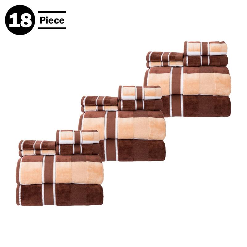 Towel Set with Bath Towels, Hand Towels, and Wash Cloths - Solid and Striped Towels by Lavish Home