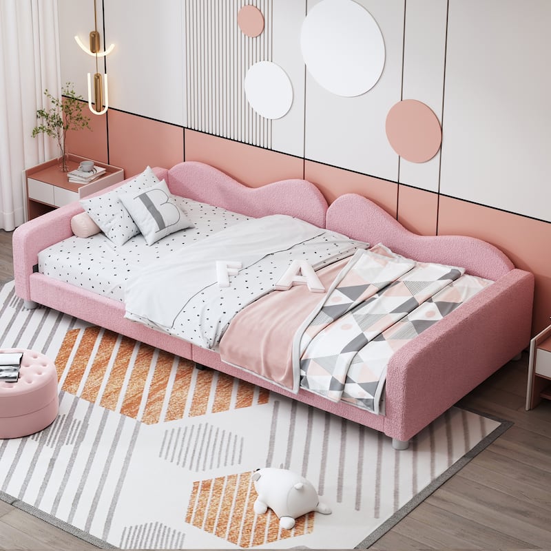 Upholstered Daybed, Sherpa Fabric Sofabed with Cloud-Shaped Backrest
