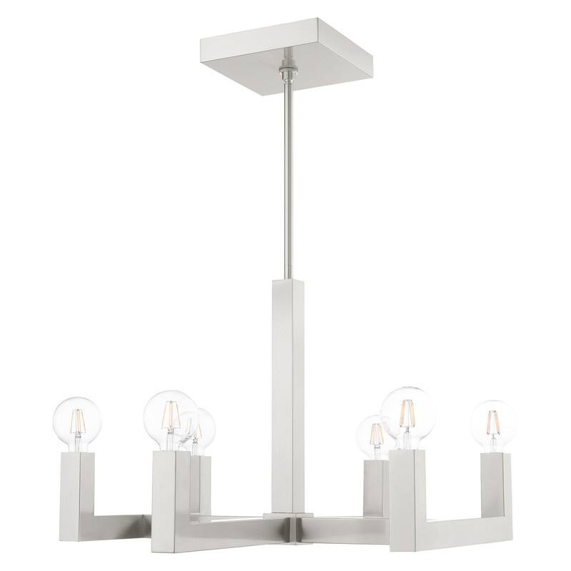 Livex Lighting 6 Light Brushed Nickel Chandelier, 49216-91 - 28.375" L x 24.375" W x 20" - 74" Adj. H
