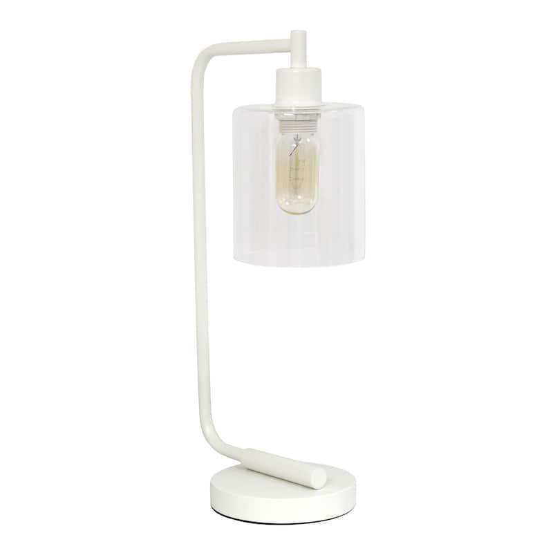 Antique Style Industrial Iron Lantern Desk Lamp with Glass Shade - Without Bulb - White