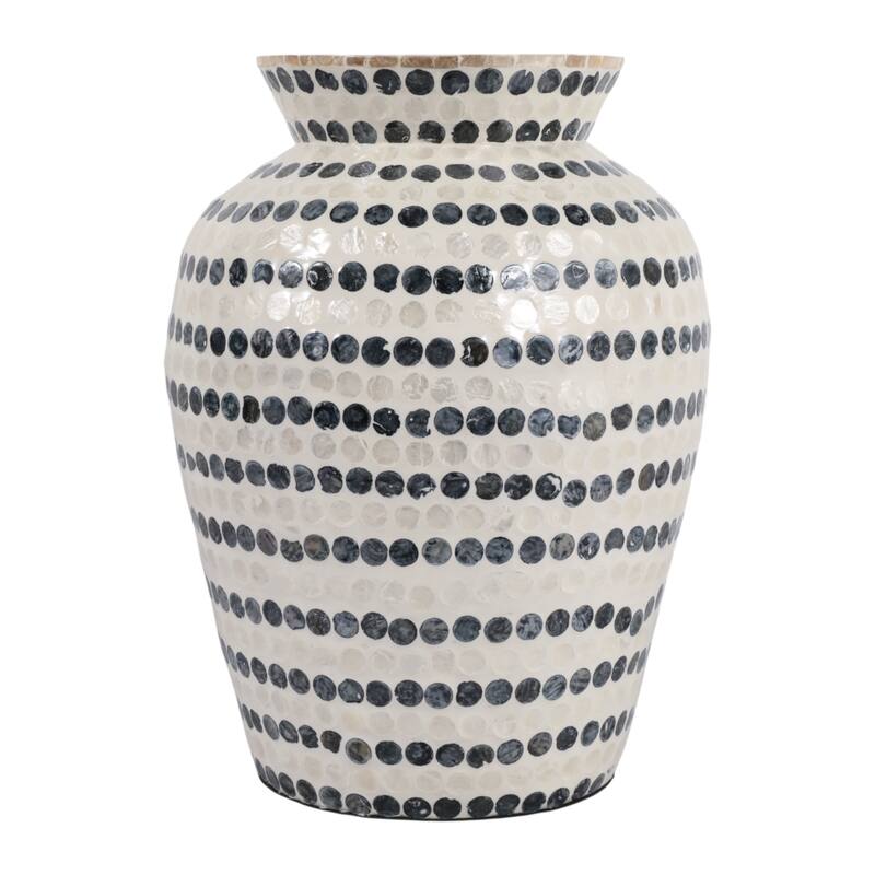 Decorative Vase - Shell Coastal Capiz Dots - Ivory and Blue