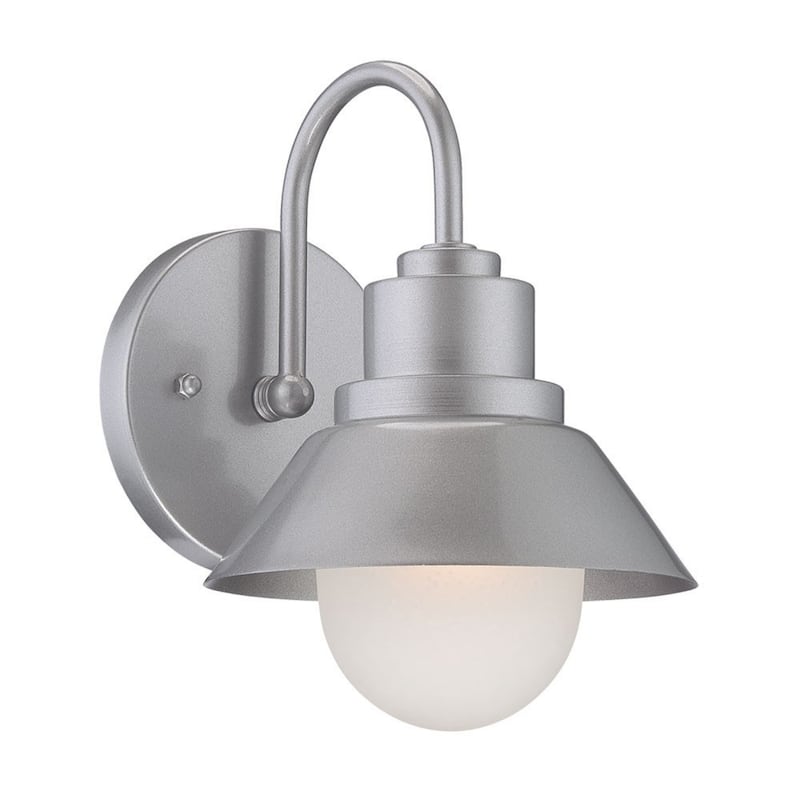 Steel Outdoor Wall Light with Frosted Glass Hardwired LED - 7.5” x 6” x 9” (D x W x H) - Brushed Silver