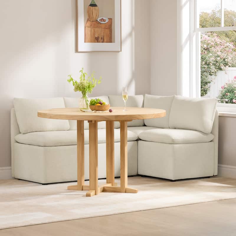 Spruce & Spring Modern 74" L-Shaped Dining Bench with Storage, Corner Breakfast Nook Banquette Bench - 3-Seater(1 Bench Seat + 1 Corner + 1 Single Seat) - Linen