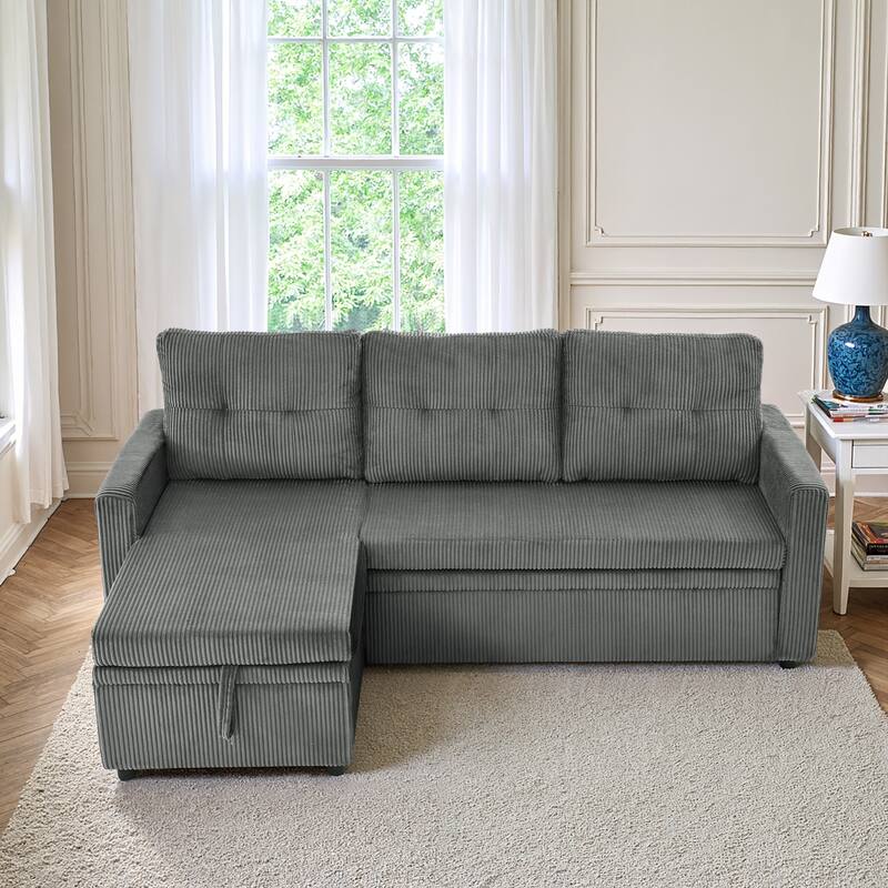 Tufted Convertible Corduroy/ Linen Modular Sectional Sofa with Storage Chaise