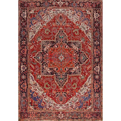 Hand Knotted Oriental 100% Wool Carpet Traditional Medallion Red Heriz (serapi) Area Rug - 10' 10'' X 8' 5''