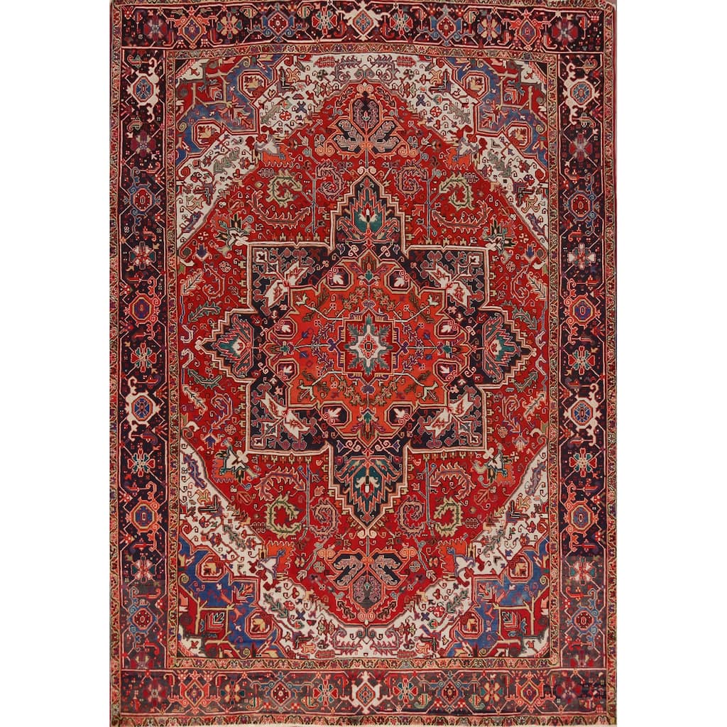 Hand Knotted Oriental 100% Wool Carpet Traditional Medallion Red Heriz (serapi) Area Rug - 10' 10'' X 8' 5''