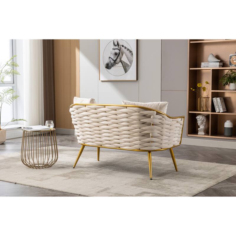 luxhomez Velvet Accent Chair Armsofa Tufted Sofa with Metal Frame for Living Room Bedroom Office Balcony Beige