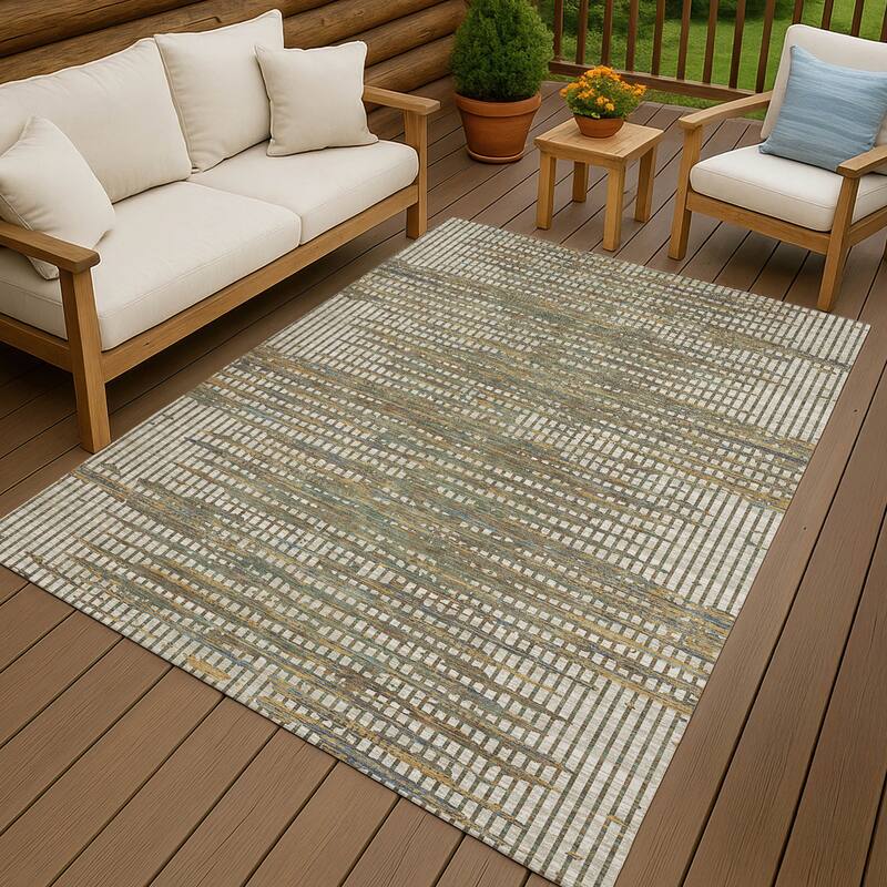 Machine Washable Indoor/ Outdoor Casual Keystone Chantille Rug - Beige - 2'6" x 3'10"