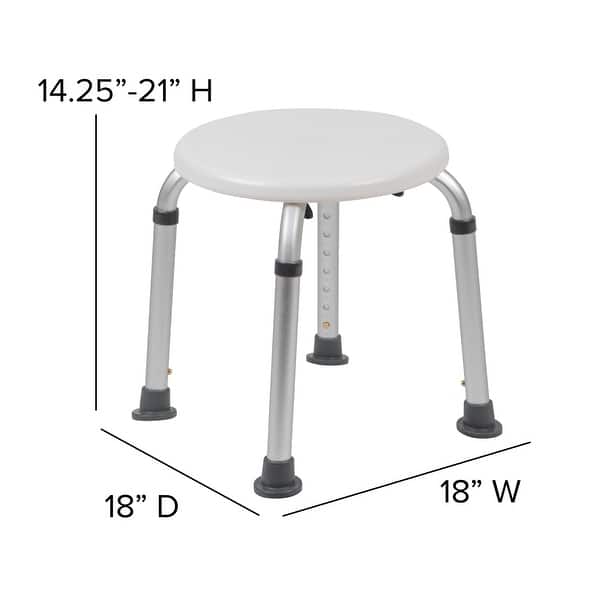 dimension image slide 1 of 3, Tool-Free 300 Lb. Capacity, Adjustable White Bath & Shower Stool - 14.25"D x 14.25"W x 14" - 20.75"H