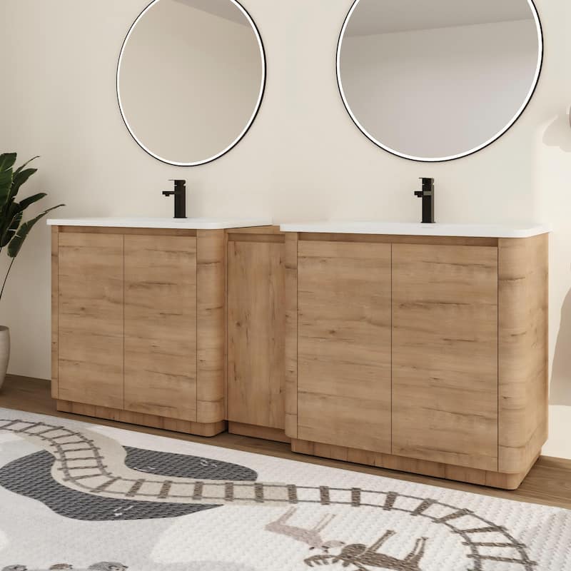 Malwee 36"/40"/48"/52"/60"/64"/84"/92" Bathroom Vanity with Sink, FreeStanding Bathroom Vanity with Door and Adjustable Shelf - 83.8"×18.8"×34.0"