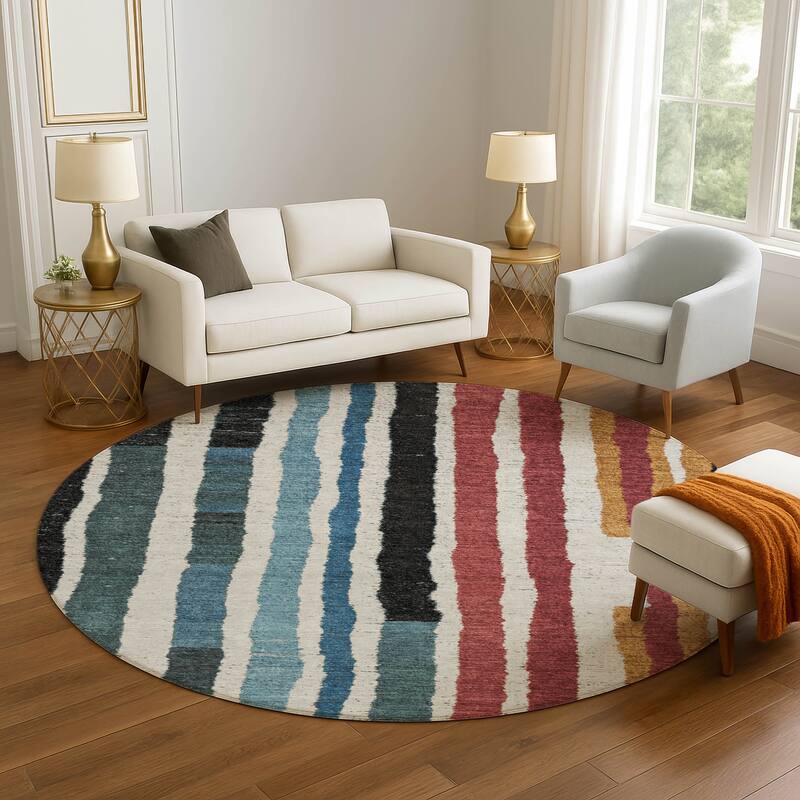 Premium Washable Super Soft Modern Stripe Mayfield Rug - Black - 8' x 8'